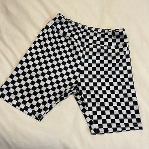 checked biker shorts
